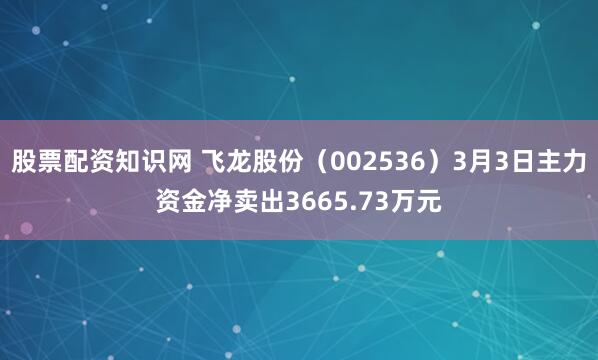 股票配资知识网 飞龙股份（002536）3月3日主力资金净卖出3665.73万元