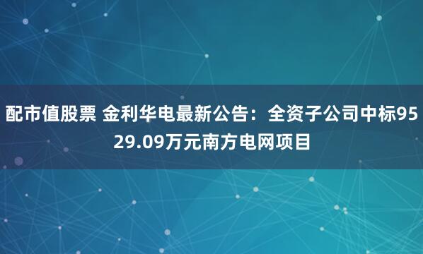 配市值股票 金利华电最新公告：全资子公司中标9529.09万元南方电网项目